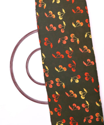rust green cherry print rayon fabric